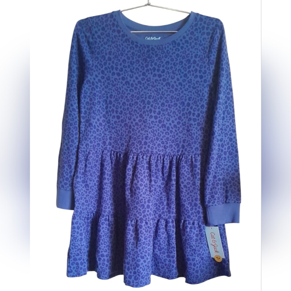NWT Cat & Jack Purple Leopard Print Tiered Long Sleeve Dress